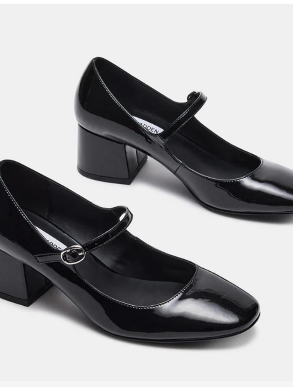 Steve Madden Black Patent Mary Jane Block Heels
